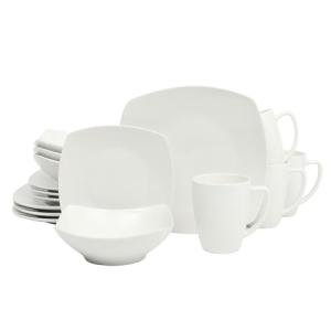 Square White Porcelain Dinnerware Set for 4, 16pcs