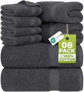 Premium 8-Piece Cotton Towel Set in Grey