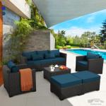 Peacock Blue 6-Piece Rattan Patio Furniture Set