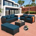 Peacock Blue 6-Piece Rattan Patio Furniture Set