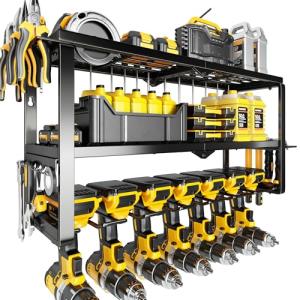 Heavy-Duty Wall-Mount Tool Organizer with Drill Holders