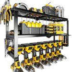 Heavy-Duty Wall-Mount Tool Organizer with Drill Holders