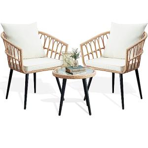 Beige 3-Piece Outdoor Wicker Bistro Set