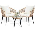Beige 3-Piece Outdoor Wicker Bistro Set