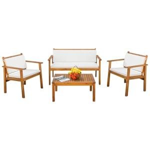 Devoko 4-Piece Acacia Wood Outdoor Sofa Set