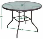40" Round Steel Patio Dining Table with Glass Top