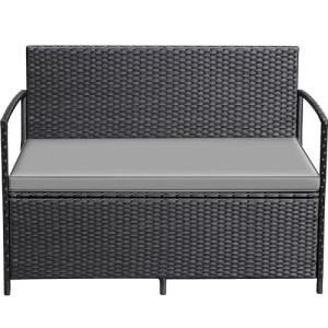 Greesum Black Rattan Patio Loveseat with Cushions