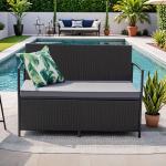 Greesum Black Rattan Patio Loveseat with Cushions