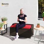 Outdoor Wicker Storage Bench with Cushion, 34 Gallon