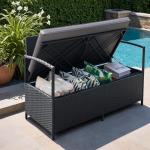 Greesum Black Rattan Patio Loveseat with Cushions