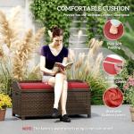Outdoor Wicker Storage Bench with Cushion, 34 Gallon
