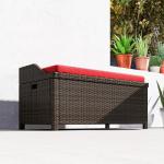 Outdoor Wicker Storage Bench with Cushion, 34 Gallon