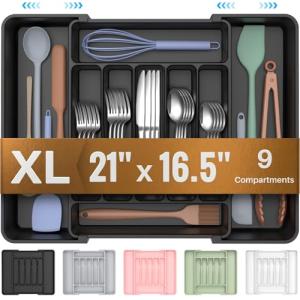 Extra Large Expandable Silverware Organizer in Black