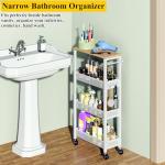 OKZEST 4-Tier Slim Rolling Storage Cart with Wood Top