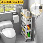 OKZEST 4-Tier Slim Rolling Storage Cart with Wood Top