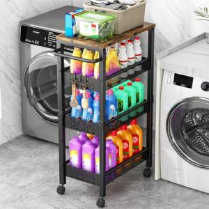 4-Tier Rolling Storage Cart with Wood Top