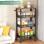 4-Tier Rolling Storage Cart with Wood Top