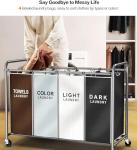 4-Section Rolling Laundry Hamper with Lockable Wheels