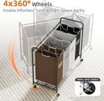 4-Section Rolling Laundry Hamper with Lockable Wheels