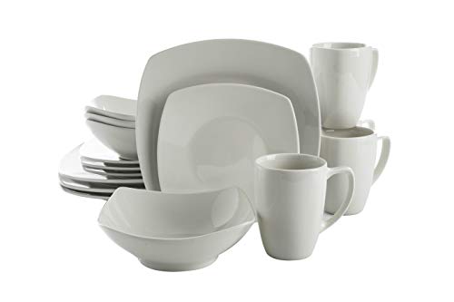 Square White Porcelain Dinnerware Set for 4, 16pcs