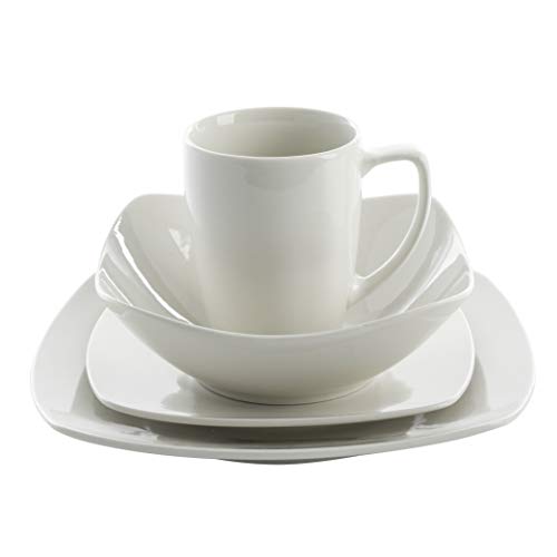 Square White Porcelain Dinnerware Set for 4, 16pcs