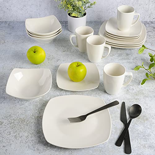 Square White Porcelain Dinnerware Set for 4, 16pcs