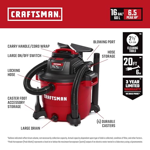 CRAFTSMAN CMXEVBE17595 16 Gallon Heavy-Duty Shop Vacuum