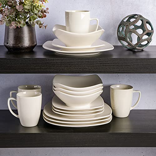 Square White Porcelain Dinnerware Set for 4, 16pcs