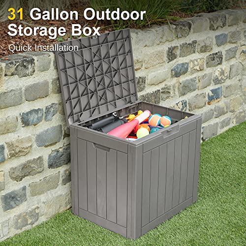 EAST OAK Outdoor Storage Box, 31 Gallon - Grey