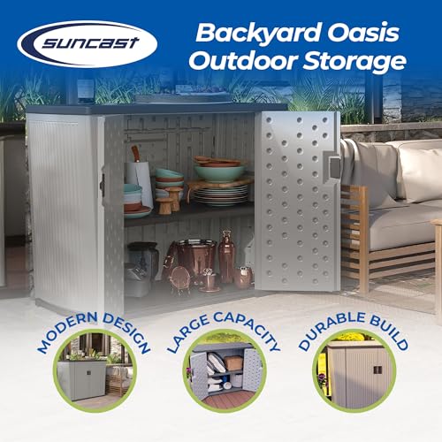 Suncast Backyard Oasis 130 Gallon Storage Shed, Dove Gray