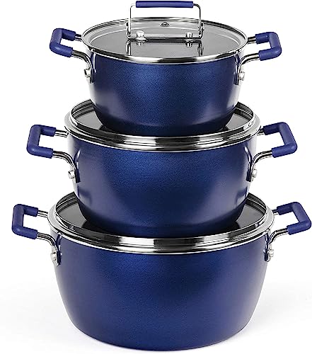 Blue Granite Nonstick Pots and Pans Set, 6pc