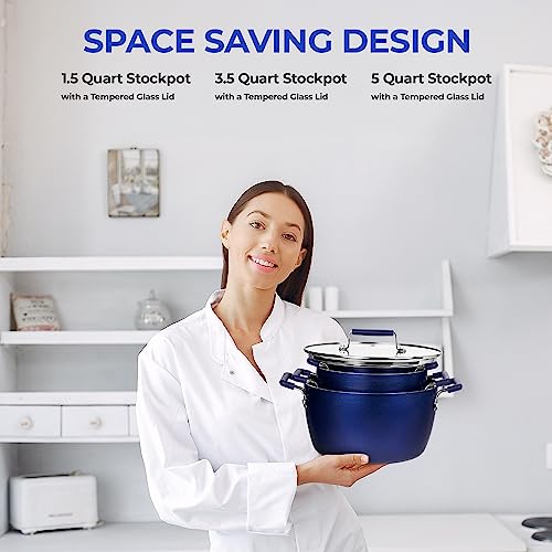 Blue Granite Nonstick Pots and Pans Set, 6pc