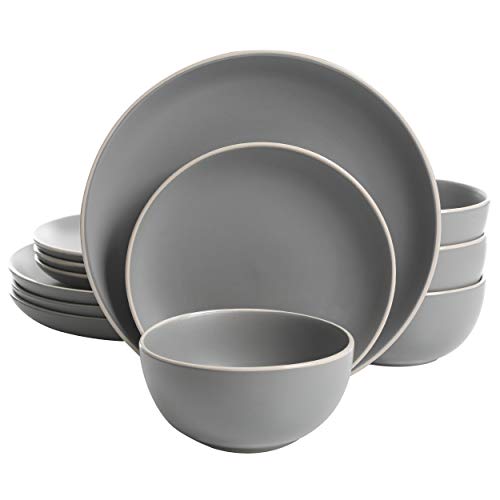 Gibson Home Rockaway 12-Piece Dinnerware Set, Grey Matte