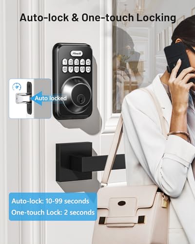 Smart Keyless Entry Door Lock with Auto-Locking Feature, Matte Black