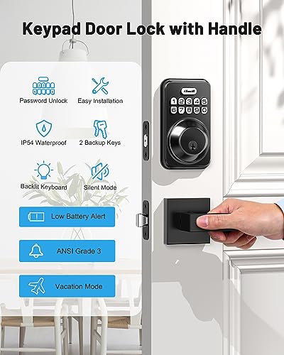 Smart Keyless Entry Door Lock with Auto-Locking Feature, Matte Black
