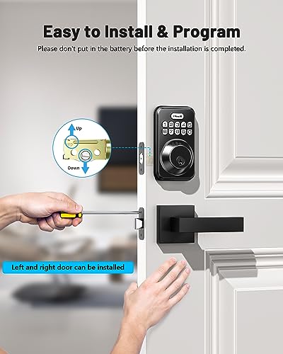 Smart Keyless Entry Door Lock with Auto-Locking Feature, Matte Black