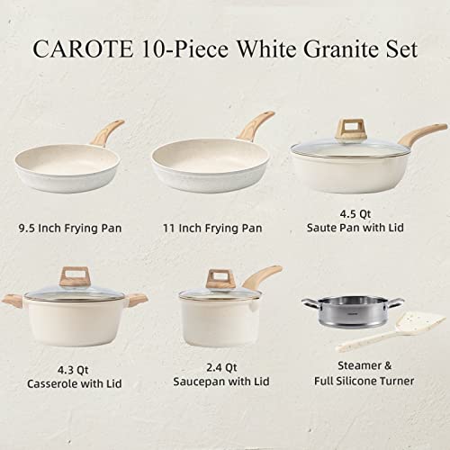 CAROTE White Granite Induction Kitchen Cookware Set,10 Pcs