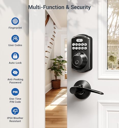 Veise Keyless Fingerprint Door Lock with Lever Handles