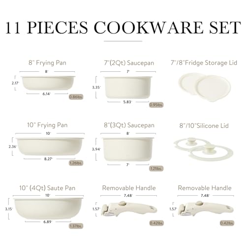 CAROTE 11pcs Nonstick Pots and Pans Set, Induction Kitchen