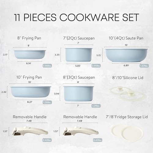 11pc Nonstick Cookware Set with Detachable Induction Handle