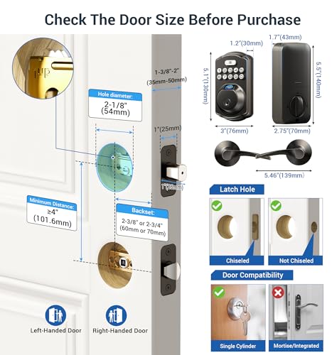 Veise Keyless Fingerprint Door Lock with Lever Handles