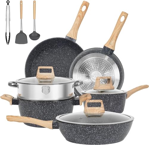 12-Piece Nonstick Cookware Set for Induction Cooking (Black)