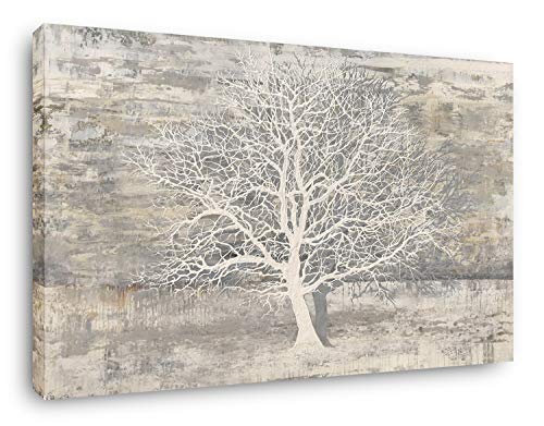 Hand-painted Grey White Beige Tree Of Life Canvas