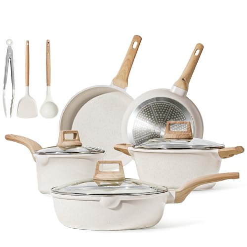 White Granite Induction Kitchen Cookware Set, 11 Pcs