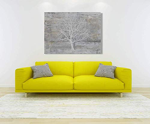 Hand-painted Grey White Beige Tree Of Life Canvas