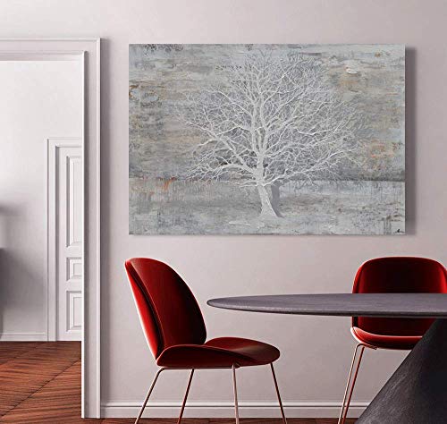 Hand-painted Grey White Beige Tree Of Life Canvas