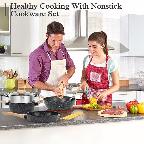 12-Piece Nonstick Cookware Set for Induction Cooking (Black)