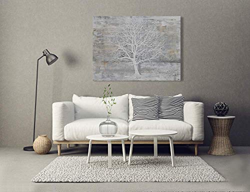 Hand-painted Grey White Beige Tree Of Life Canvas