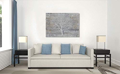 Hand-painted Grey White Beige Tree Of Life Canvas