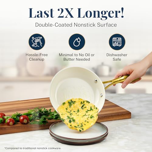Gotham Steel Ceramic 12 Pc Cookware Set - Cream Navy